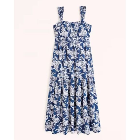 Abercrombie & Fitch Back Poplin Maxi Dress size S Navy White Floral - Picture 1 of 11